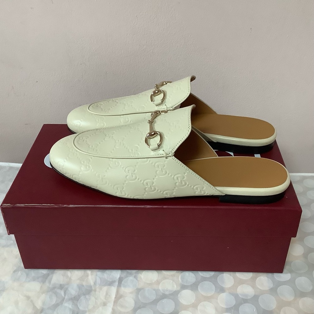 BNIB Gucci Princetown Horsebit GG Embossed Mule Slide Sandals Flat Loafers Shoes - Picture 2 of 13
